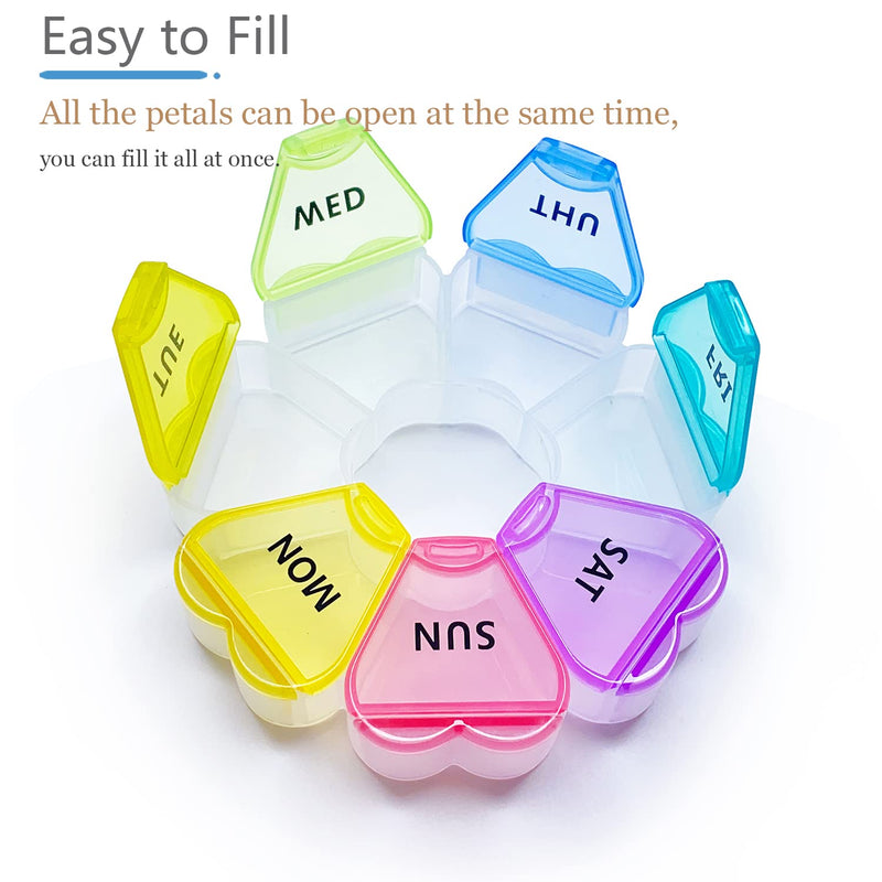 MOLN HYMY Large Weekly Pill Box 7 Day, Pill Case Organizer 1 time a Day, Floral Pill Container Once Daily, Pretty Medicine Dispenser for Vitamin/Fish Oil/Medication/Supplements Rainbow