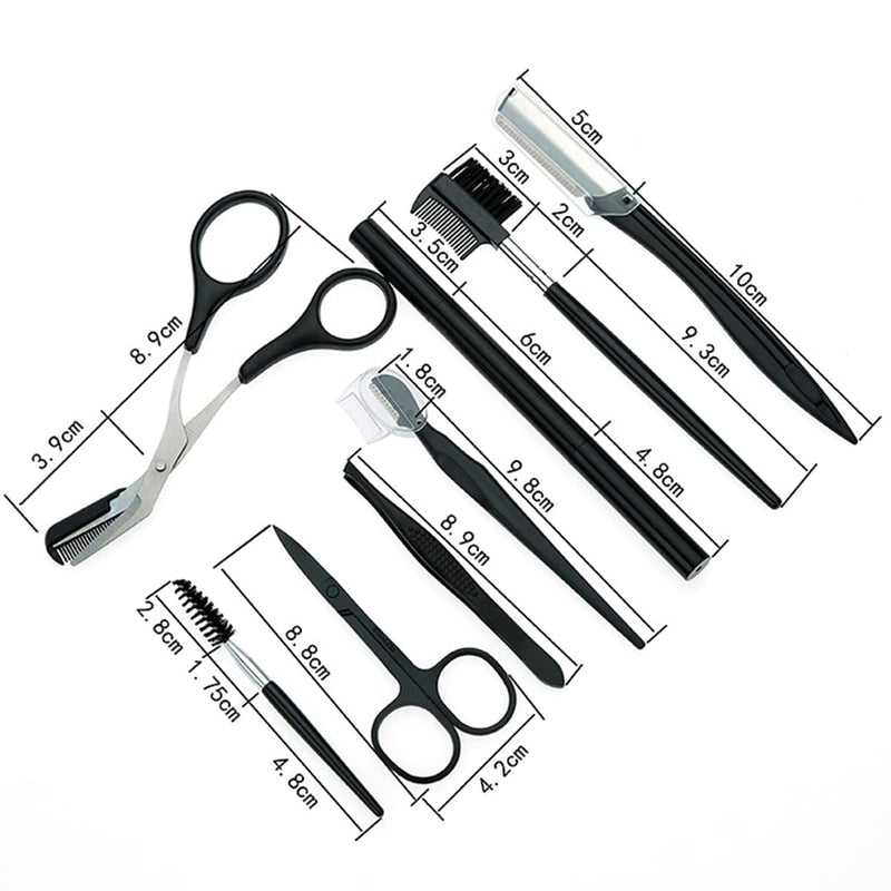Eyebrow Grooming Kit - The Treatment Kit Includes: Tweezers, Brow Pencil, Comb, Razor, Brush, Scissors for Perfect Eyebrow Care