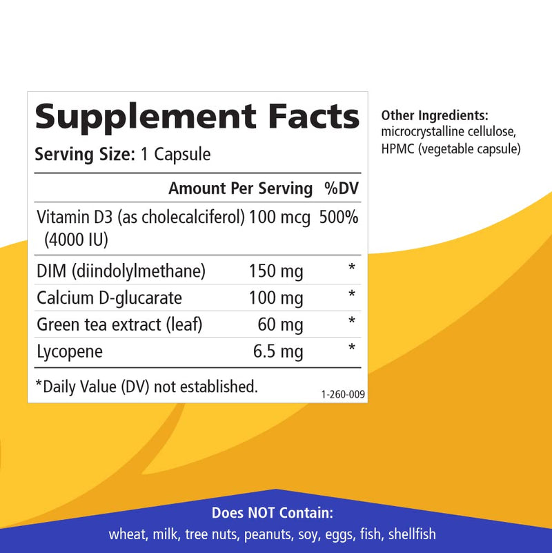 Breast D by Pure Essence - Natural Supplement for Estrogen Balance, Hormonal Acne, and Menopause Support with Vitamin D3, Calcium, Green Tea & Lycopene - 30 Capsules 30 Count (Pack of 1)