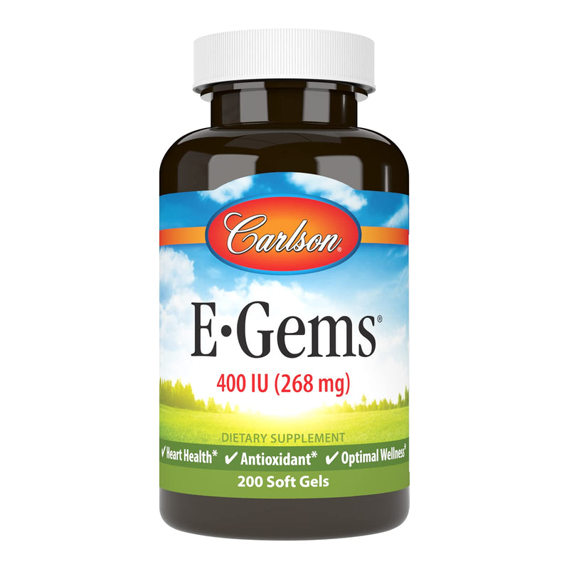 Carlson E-Gems 400 IU (268 mg), Natural-Source Vitamin E, 200 Soft Gels | Optimal Wellness 200 Count (Pack of 1)