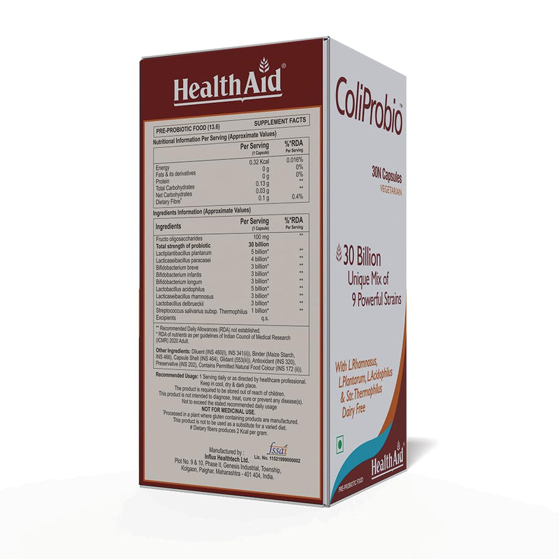 HealthAid ColiProbio 30 Billion Vegetarian Capsules, Pack of 30 Capsules