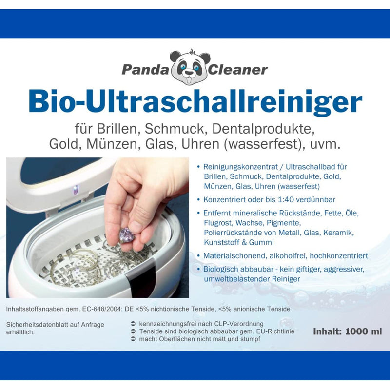 [Australia] - PandaCleaner ultrasonic cleaner concentrate for ultrasonic bath - 1L concentrate for glasses, dental products, gold, coins, glass, watches (waterproof) and much more. (1000ml) 1 l (pack of 1) 