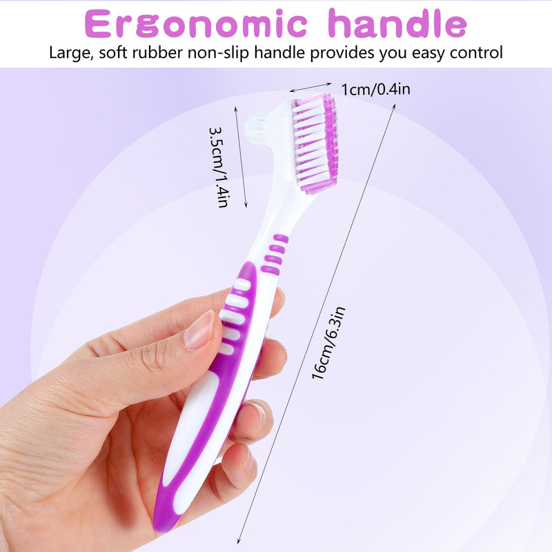 [Australia] - DIVINA VITAE 30Pcs Denture Toothbrush Multi-Layered Soft Bristles Denture Cleaning Brush Bulk Denture Brush with No-Slip Handle for False Teeth, Dental Devices, Mouth Guard(4 Colors) 