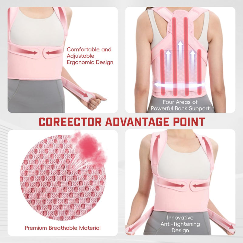 Back Brace Posture Corrector for Women & Men, Adjustable Shoulder Straightener with Full Back Support, Relief for Lower & Upper Back Pain, Hunchback & Scoliosis (Pink, Medium) Pink