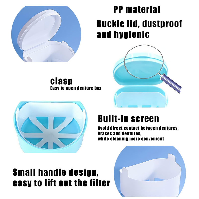 [Australia] - [2025 Upgrade] Dark Blue Denture Bath Box with Brush, Denture Cup, Soaking Holder, Denture Container, Mouth Guard, Storage case with Lid, Waterproof Cleaning 