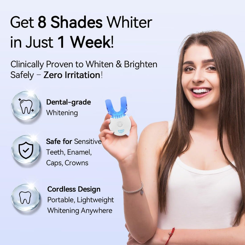 [Australia] - JTF Portable Teeth Whitening Kit: LED Accelerator Light with 5 Whitening Gel and 1 Remineralization Gel, 35% Carbamide Peroxide, Battery Powered Teeth Whitener to Remove Stain for Brighter White Smile 
