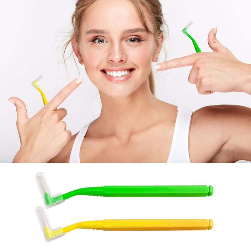 [Australia] - SKHAOVS Pack of 40 L-shaped interdental brushes with long handle, toothbrush between teeth and gums, tooth cleaning between spaces, for tooth cleaning plaque removal (yellow green) yellow green 