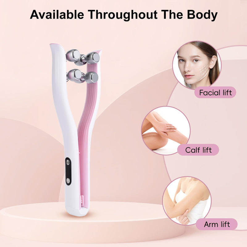 Multi-Functional Face Lifting Device, V Roller Face Lift, Tightening, Skin Care, Double-Sided Roller Design, Type-C Fast Charging, Portable Beauty Device with 3 Adjustable Settings (White)