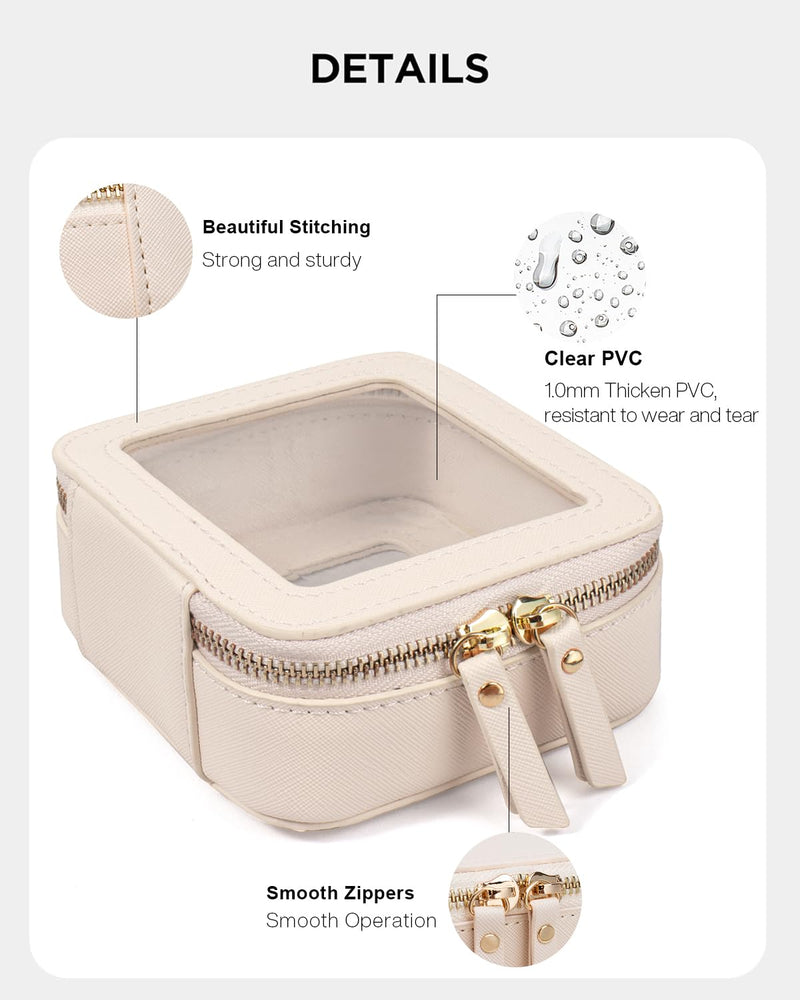 2 Pack Clear Travel Toiletry Bag for Women, Large & Mini Waterproof PU TSA Approved Cosmetic Pouches,Portable Beach Vacation Makeup Organizer Set,See Through Skincare Sunscreen Bags for Women 0-Large+Mini-Beige