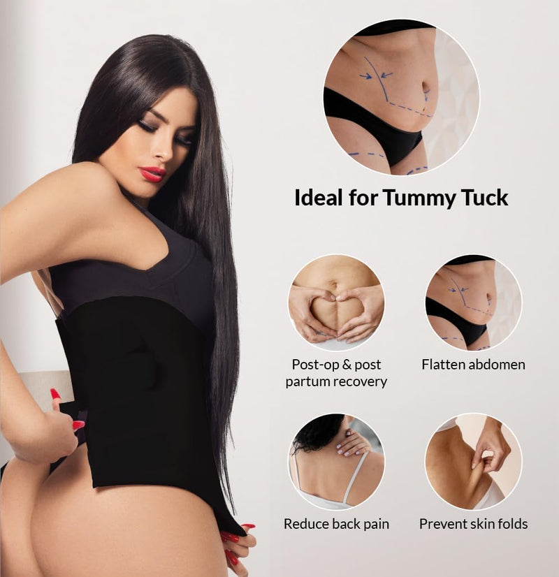 Forma Tu Cuerpo Lipo Foams Post Surgery Post-Operative Liposuction Recovery Compression 360 Tummy Tuck Foam (Black + Long 360 Lipo Foam, Medium) Black + Long 360 Lipo Foam