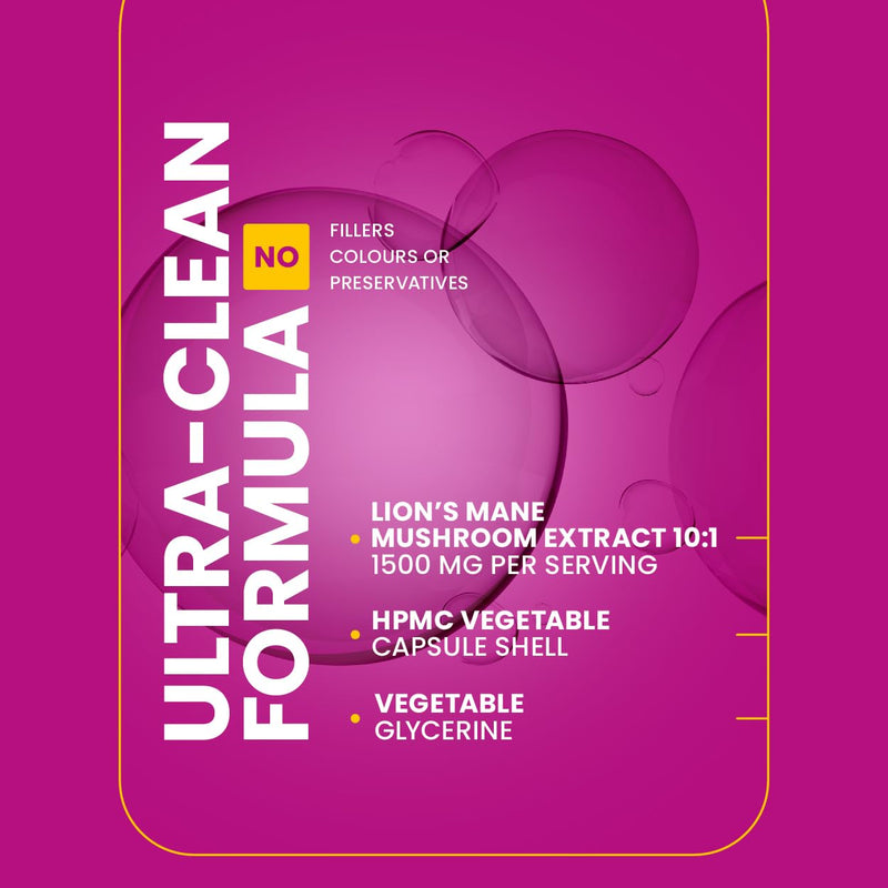Sentire Lions Mane Mushroom Capsules - 1500mg High Strength 10:1 Extract - Full Fruiting Body - Focus, Memory & Clarity - 60 Capsules - 100% Natural, No Artificial Ingredients