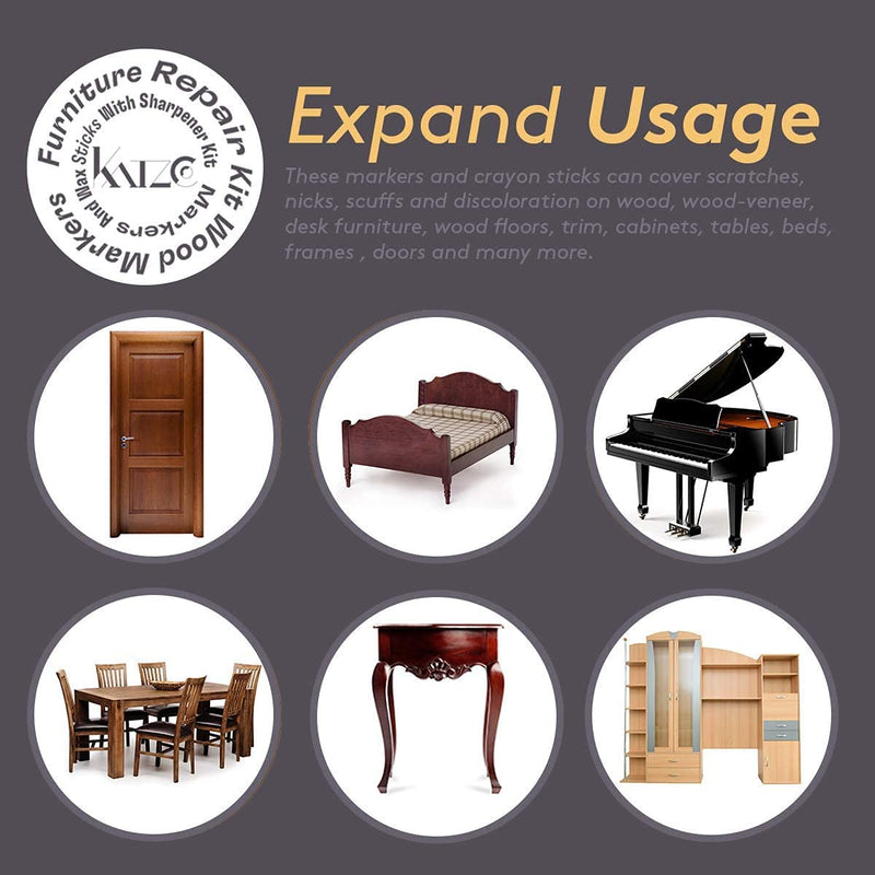 [Australia] - Katzco Furniture Repair Kit Wood Markers - Set of 13 - Markers and Wax Sticks with Sharpener - for Stains, Scratches, Floors, Tables, Desks, Carpenters, Bedposts, Touch-Ups, Cover-Ups, Molding Repair 