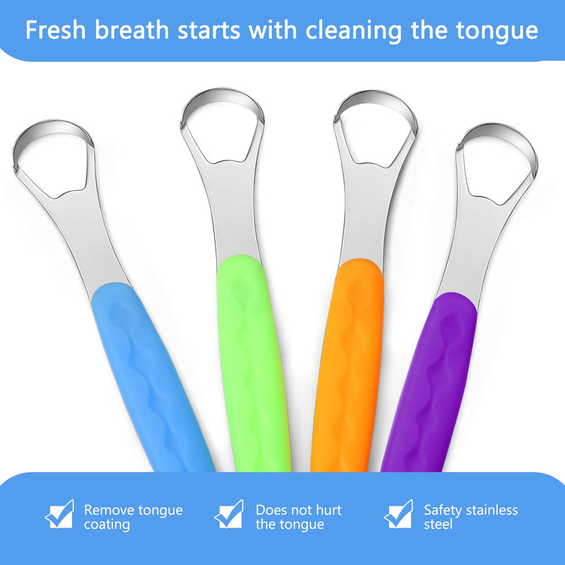 [Australia] - 4 Pcs Tongue Scraper Cleaner Adults and Kids Stainless Steel Tongue Brush Metal Scraper Reduce Bad Breath with Travel Cases for Men Women Oral Mouth(Purple, Orange, Blue and Green) Purple, Orange, Blue and Green 