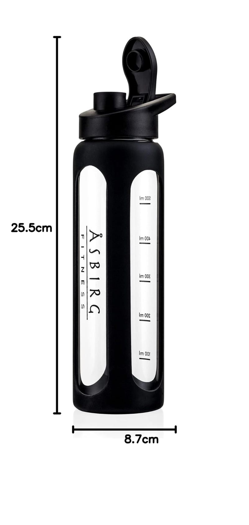 [Australia] - Asbirg Fitness | Glass protein shaker | Protein Shaker | Drinking bottle | with spiral ball| BLACK 