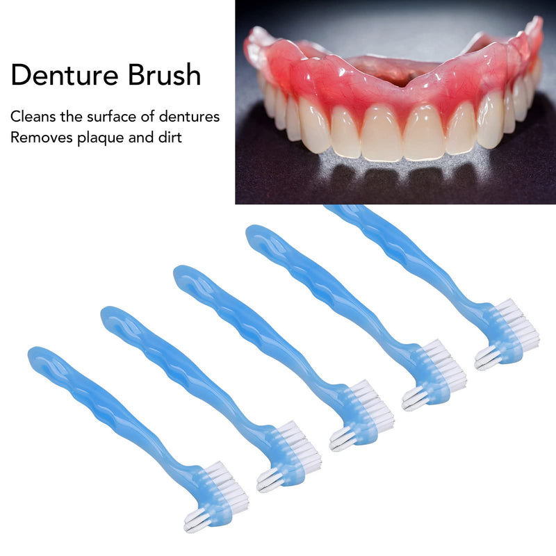 5pcs Denture Brush Set, Double Head Professional Denture Cleanning Travel Portable Double Sided False Teeth Cleaning Brush(Blue) Blue