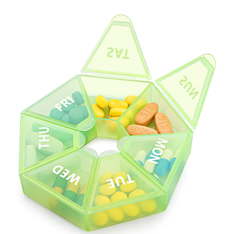 2PCS Weekly Pill Organizer Large 7 Day Pill Box Organizer Daily Medicine Case for Vitamin Fish Oil Pills Supplements Arthritis Friendly Green