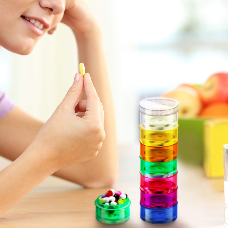Sieral 2 Pieces 7 Days Stackable Pill Organizer Round Weekly Containers | Tower Design with Secure Lids, 7 Individual Cases per Set for Travel, Ideal for Medications Vitamins Supplements Storage