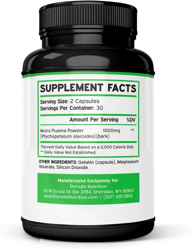 [Australia] - Muira Puama Root Extract 1000mg for Men and Women - Premium Capsules - 60 Count - Zero Fillers - Third Pary Tested - Gluten Free & Non-GMO - USA Made - Quality Guarantee - Tested for Potency & Purity 