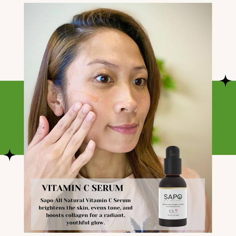 Sapo All Natural Vitamin C Serum for Face with Sodium Ascorbyl Phosphate, Hyaluronic Acid & Chamomile, Lightweight Fast-Absorbing Facial Serum for Bright-Looking Skin, 1 oz