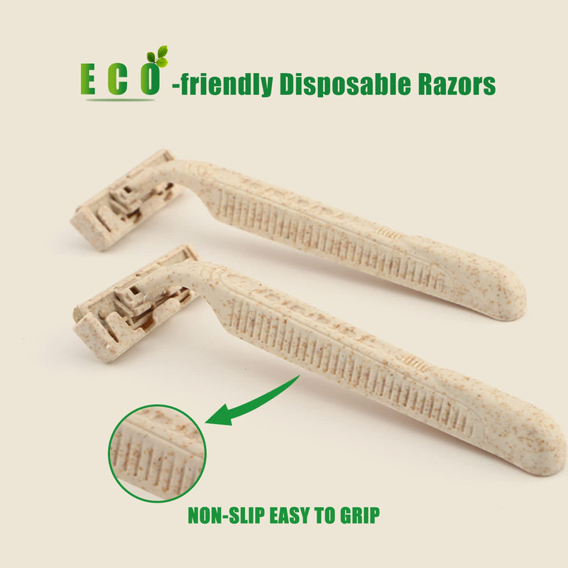 EZ Disposable Razor - 50pcs Eco Friendly Disposable Three Blade Shaving Razor for Men/Women's Grooming, Biodegradable Single-Use Body & Face Shaver for Eco Friendly Product Gifts