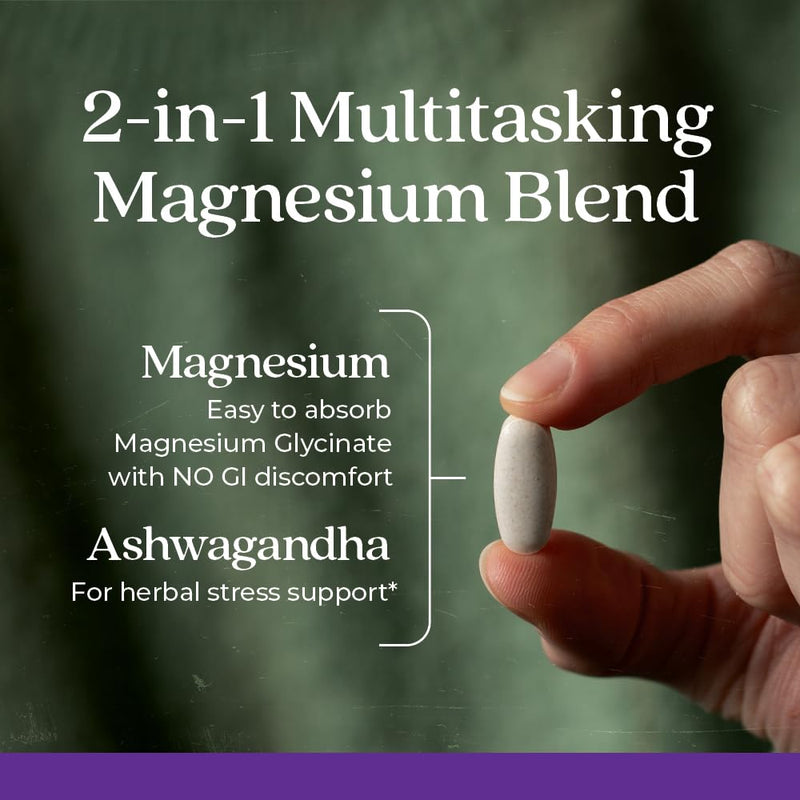 New Chapter Magnesium + Ashwagandha Supplement, 325 mg with Magnesium Glycinate, 2.5x Absorption, Muscle Recovery, Heart & Bone Health, Calm & Relaxation, Gluten Free, Non-GMO - 60 ct (2 Month Supply) 60 Count (Pack of 1)