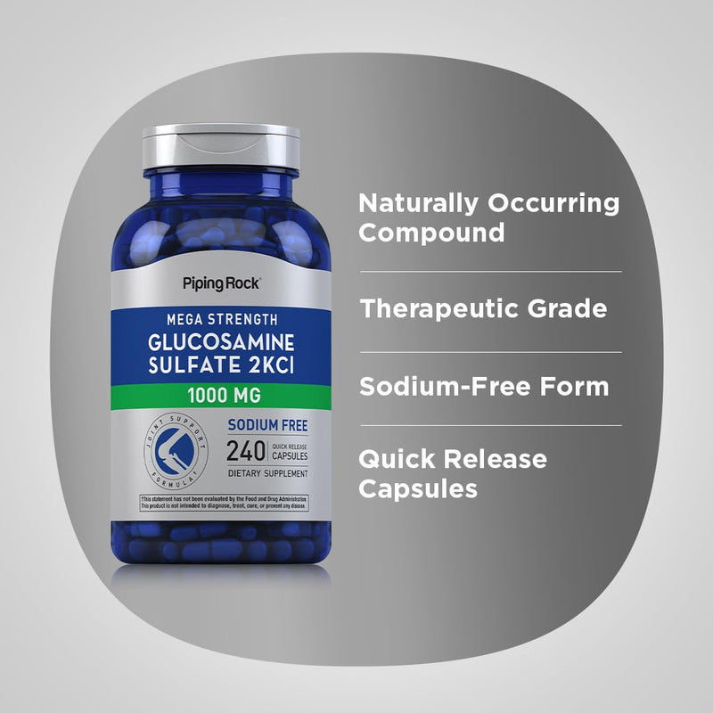 [Australia] - Piping Rock Glucosamine Sulfate 1000mg | 240 Capsules | Mega Strength | Joint Formula | Sodium Free | Non-GMO, Gluten Free Supplement 