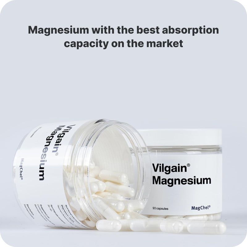 Vilgain Magnesium, Magnesium Bisglycinate for Proper Body Function, Optimally Used, Vegan and No Unwanted Additives, 90 Capsules