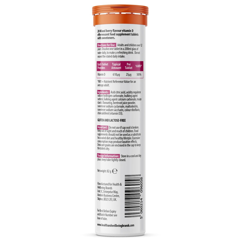 Vitamin D Effervescent 1000IU| Mixed Berry Flavour|20 Tablets x 6| Sunshine Nutrition Mixedberry 20 ( Pack of 6)