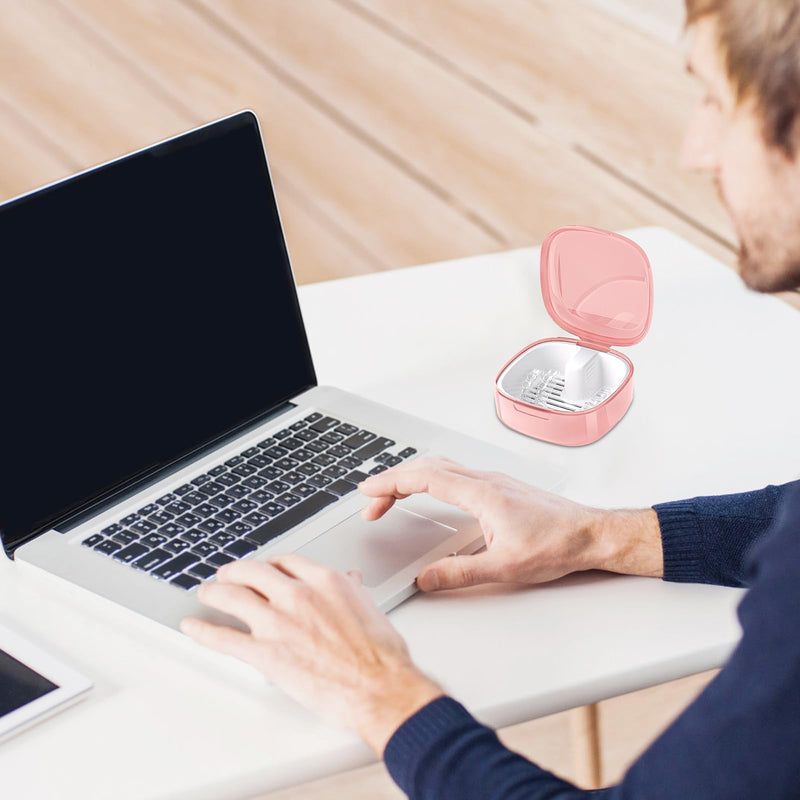 [Australia] - Braces box, denture box, denture box, denture box with sieve, denture box, retainer container, storage box with hanging sieve, denture container, tooth splint box (pink). 