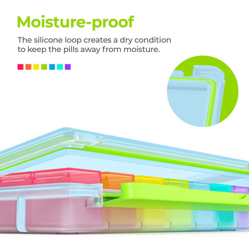 AUVON Large Moisture-Proof Weekly Pill Organizer 4 Times a Day, BPA-Free | 7 Day Pill Box Case with Portable Design for Travel, Removable Individual Containers Hold Vitamins, Supplements, Medications Light Blue
