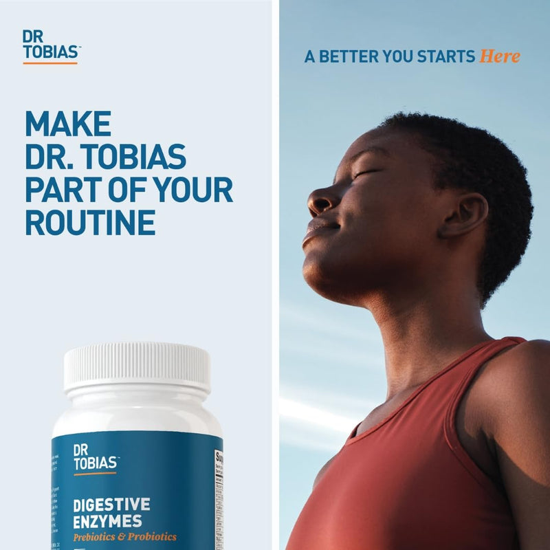 Dr. Tobias Digestive Enzymes + Prebiotics & Probiotics 120 Capsules | Digestion & Gut Support | Enzymes + Prebiotics + Probiotics + Postbiotics | Bromelain, Amylase & Lipase | 60 Servings