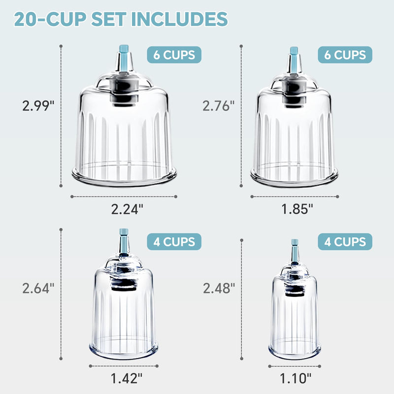 [Australia] - Cupping Kit for Massage Therapy 20 Suction Cups for Back Muscle Body Physical Pain Relief Cupping Set with Carring Case 20 CUPS White Pump 