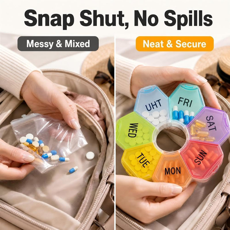 7 Day Extra Large Weekly Pill Organizer, Colorful Portable Pill Case, Large Medicine Container for Vitamins, Fish Oil, Tablets, Gummies & Daily Supplements