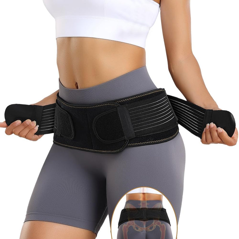 FORTEMOTUS Sacroiliac SI Joint Hip Belt, Lower Back Support Relief from Si Joint, Sciatica, Pelvis, Back Pain, Fully Adjustable Hip Braces for Sacral Nerve, Hip Loc Tilt Up Belts Braces Women and Men Midnight Medium