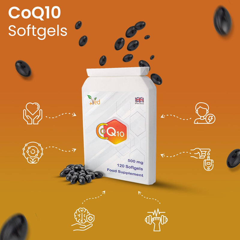VED Co Enzyme Q10, Naturally Fermented Ubiquinone, 500mg 120 Softgels.(Pack of 2)