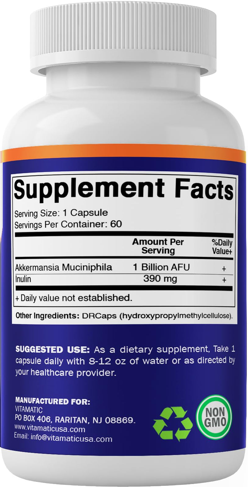 [Australia] - Vitamatic Akkermansia Muciniphila Gut Health - 60 DR Capsules (Delayed Released) - Made with Prebiotic Inulin Fiber 