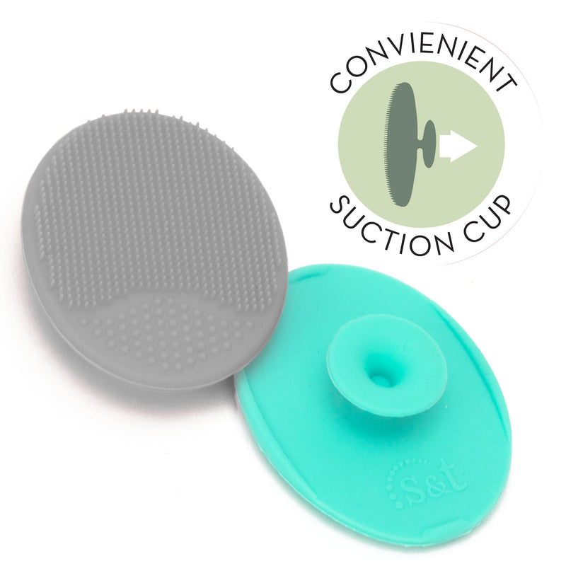 [Australia] - S&T INC. Exfoliating and Massaging Cradle Cap Bath Brushes for Baby, Silicone - 2 Inch x 2.5 Inch, Grey and Teal, 2 Pack 