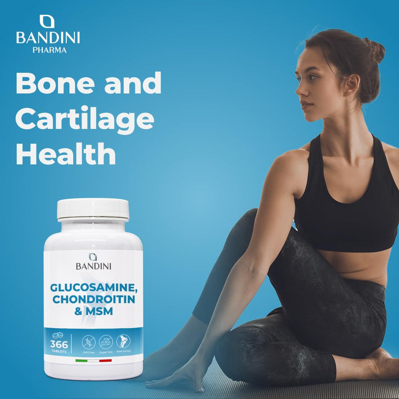 Bandini® Glucosamine Chondroitin + MSM & Vitamin C | 366 Tablets for 6 Months | Complex Formula with 600mg Glucosamine, 100mg Chondroitin & MSM per Daily dose | High Dosage