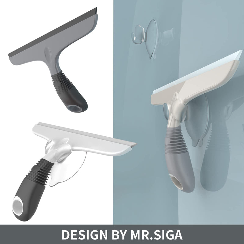 [Australia] - MR.SIGA Multi-Purpose Silicon Squeegee for Window, Glass, Shower Door, Car Windshield, Heavy Duty Window Scrubber, includes Suction Hook, 10 inch, White & Grey, 1 Pack White & Gray 10 inch (Pack of 1) 