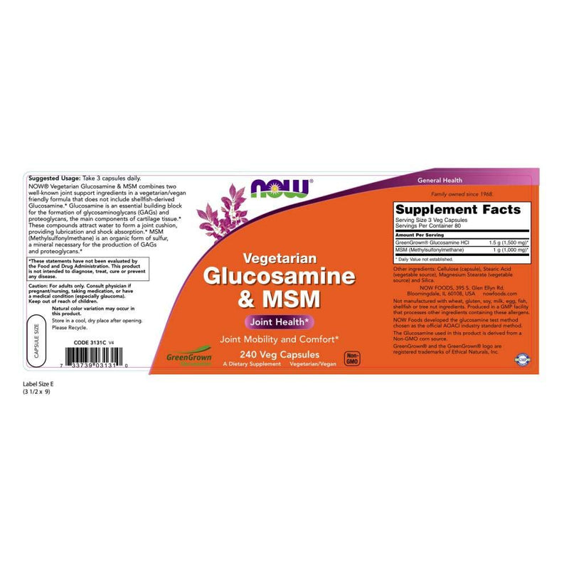 [Australia] - NowFoods Vegetarian Glucosamine & MSM Joint Health 240 Veg Capsules 