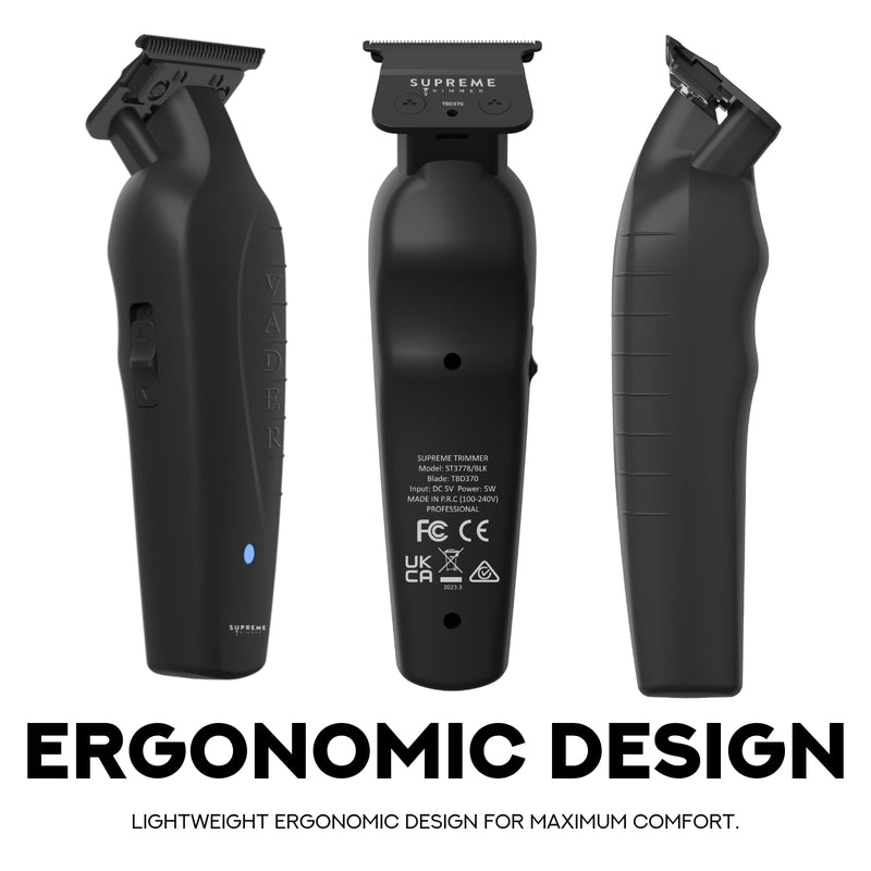 [Australia] - Supreme Trimmer Vader ST3778 – Professional Cordless Barber Liner & Detailer | 210 Min Runtime, 7000 RPM Motor, Zero Gap DLC T-Blade, USB-C Fast Charging | Beard, Hair & Body Black 
