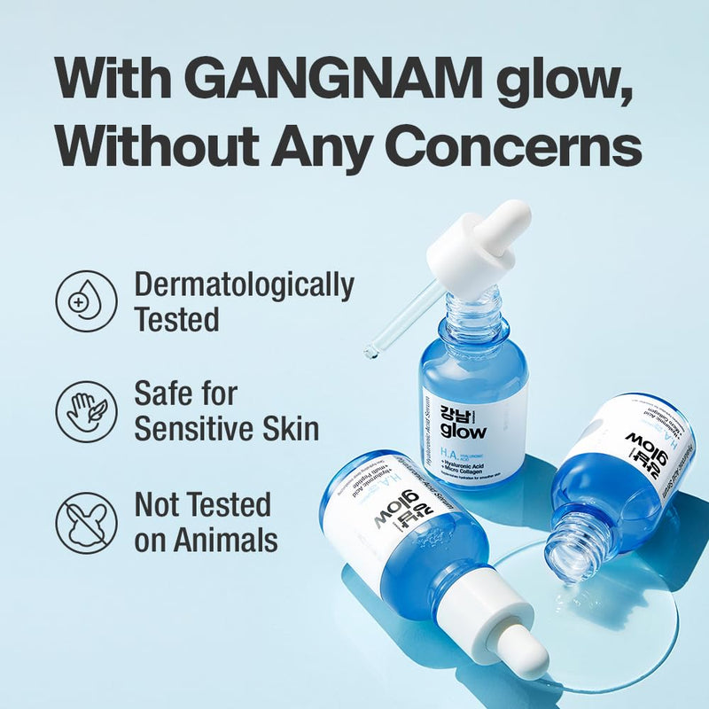 GANGNAM GLOW Hyaluronic Acid Serum 1.01 fl oz | Hydrating Serum with Hyaluronic Acid & Vitamin B5 & Vegan Collagen, Plumping and Fine Lines , Korean Skincare 1.01 Fl Oz (Pack of 1)