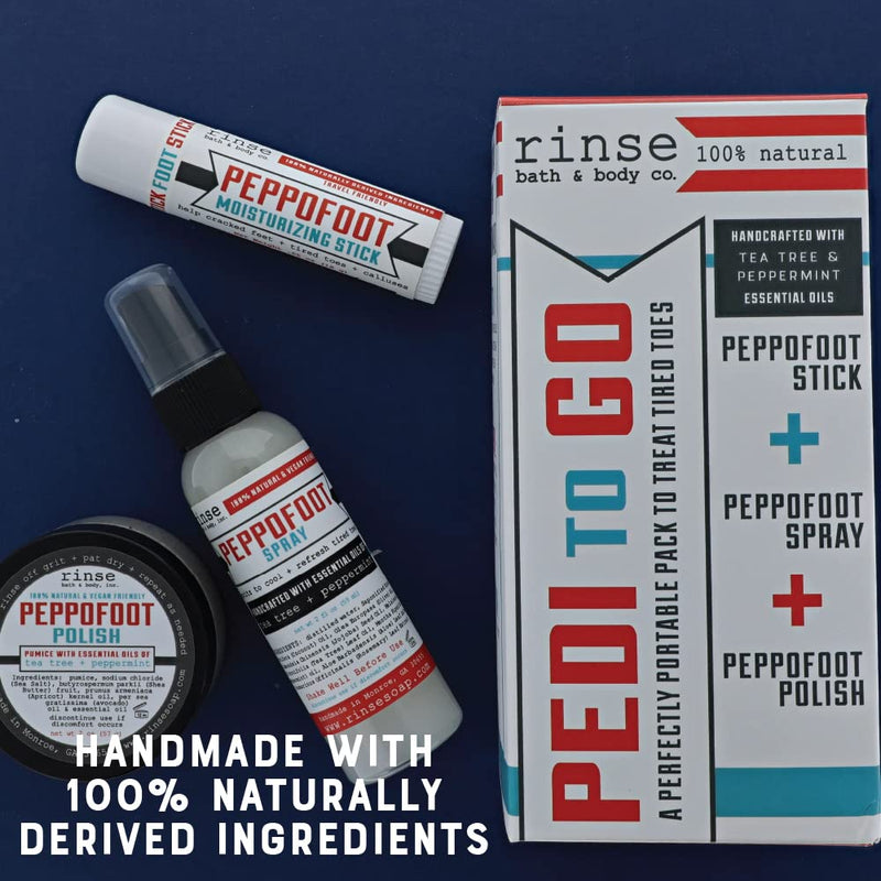 [Australia] - Rinse Bath & Body Peppofoot Home Pedicure Foot Spa Kit - Handmade, Natural Foot Spa Kit | Foot Scrub, Moisturizing Stick and Refreshing Spray | Gluten Free | Non-GMO | Travel Friendly Pedi-To-Go Kit 