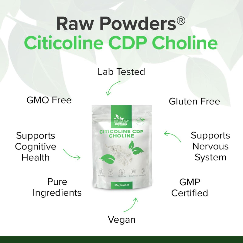 Citicoline CDP-Choline Powder 25g – Cognitive Function & Mental Performance Support – 250mg per Serving, Vegan, GMO & Gluten Free – Raw Powders