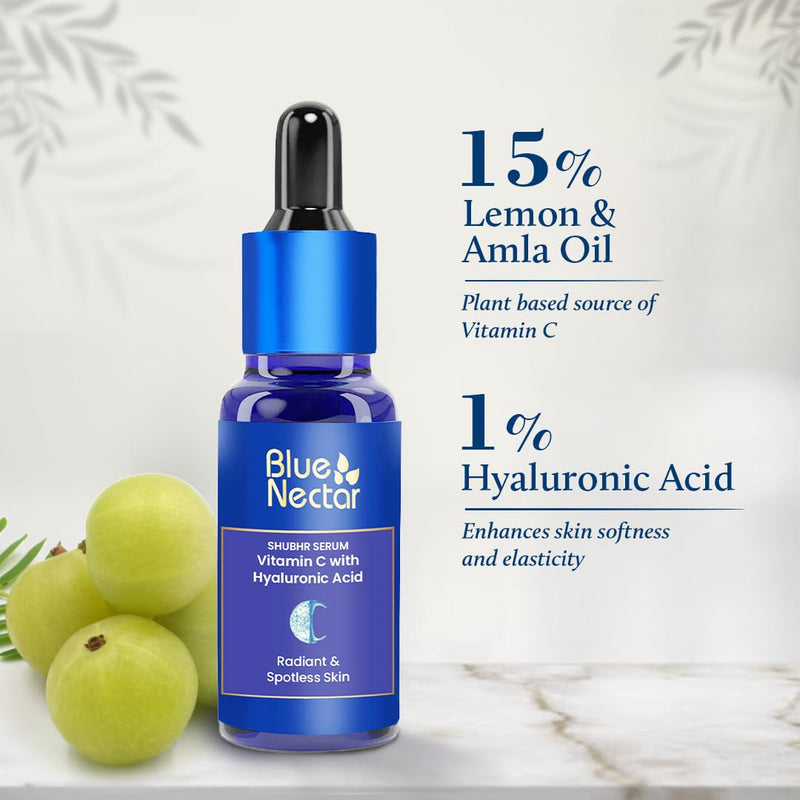 Blue Nectar Vitamin C Serum for Oily Skin & Dry Skin with Gua Sha | Plant-Based Face for Glowing Skin & Pigmentation | Hyaluronic Acid Serum for Women & Men (9 Herbs, 1 Fl Oz)