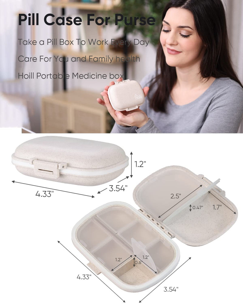 [Australia] - Holii Travel Pill Organizer, 8 Compartments Portable Pill Case, Daily Pill Box to Hold Vitamins, Small Pill Container for Pocket Purse Medicine Organizer（Khaki） Khaki 