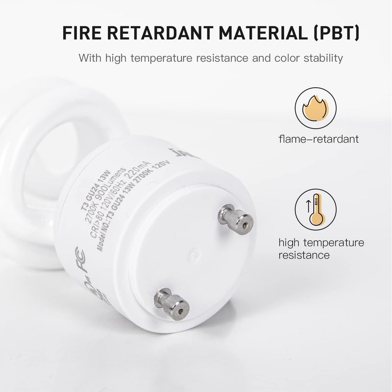[Australia] - JACKYLED UL-Listed GU24 CFL Light Bulbs, T3 13W 2700K Warm White GU24 Base Compact Flourescent Bulbs, Energy Efficient 900lm Spiral Bulb, 2-Pack 2 Count (Pack of 1) 
