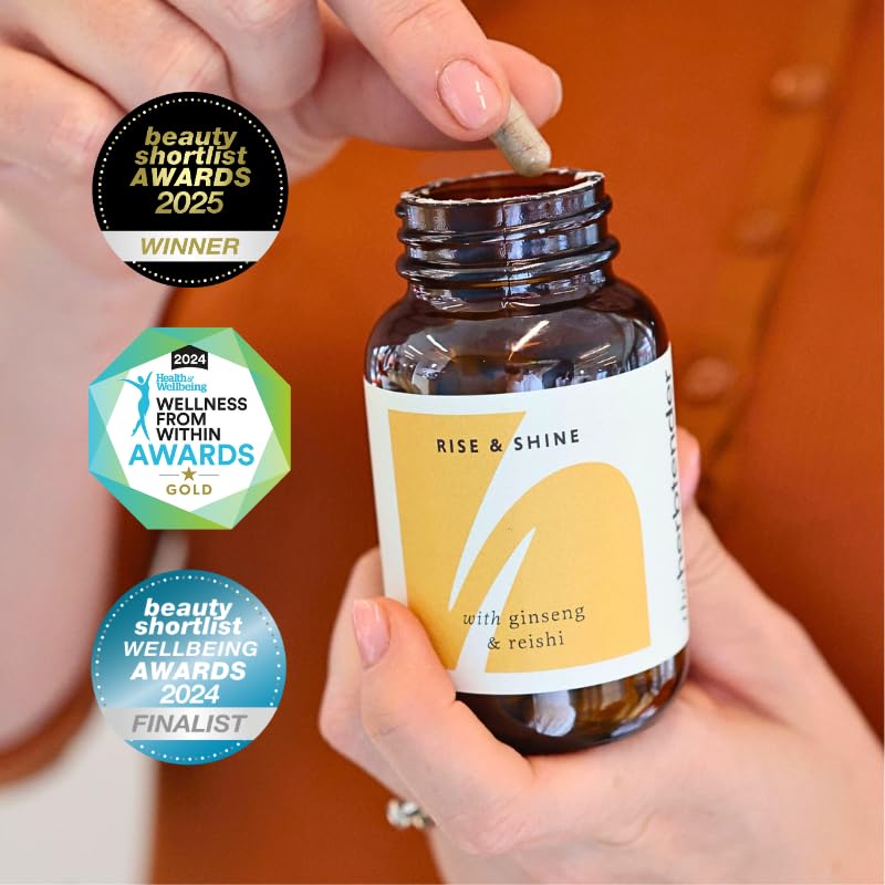 Ginseng & Reishi Supplement – Rise & Shine 60 Capsule Jar - Red Ginseng Capsules - Panax Ginseng High Strength - Reishi Mushroom Capsules - Natural Energy Supplement for Adults Morning Vitality