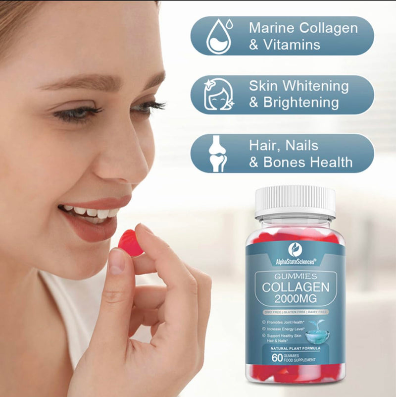 Advanced Collagen Gummies 2000mg - Promote Skin Elasticity, Hair Growth, and Joint Health - Delicious Berry Flavoured Gummy Vitamins for Youthful Radiance 60 count (Pack of 1)