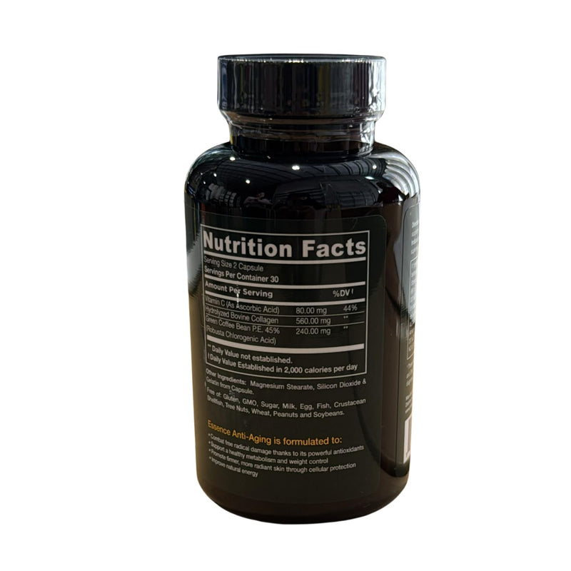 Anti-Aging with Colombian Green Coffee Extract, Hydrolyzed Collagen, and Vitamin C (60 Capsules)